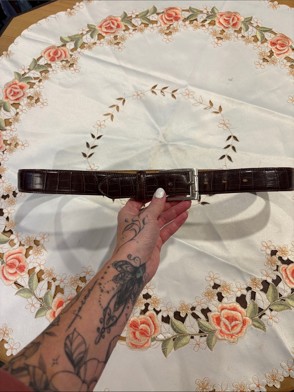 Men's Brown Croc-Embossed Leather Belt - Classic Dress Belt